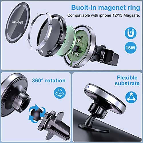 Revolutionary Magnetic Wireless Car Charger Mount for i Phone 12/13/14 – Fast 15 W Charging & Secure Air Vent Magnet Holder – Optimized Mag Safe Compatibility & Enhanced Driving Experience