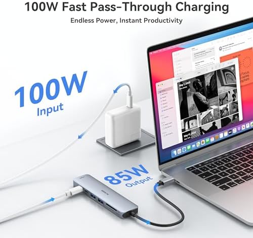 Transform Your Mac Book Pro/Air into a Powerhouse: MOKi N 7-in-1 USB C Hub HDMI Adapter with 4 K Support, Dual Card Readers, and Rapid 5 Gbps Data Transfer – Ideal for Dell XPS and Lenovo Think Pad Users!