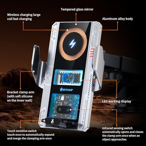 Wireless Car Charger with Phone Holder Mount 15W Fast Car Charger Auto Clamping Phone Holders for You Car Windshield Dashboard Air Vent Accessories for iPhone 13 Pro Max15141211Samsung Galaxy Googl – Enhanced Compatibility and Speed