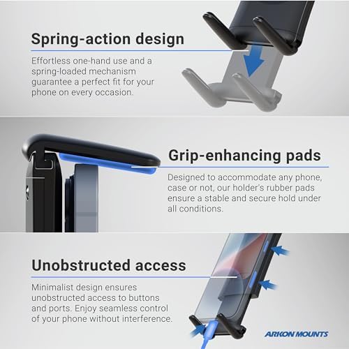 Ultimate ARKON Car Phone Mount – Universal Windshield Holder with Secure Spring Grip for Smartphones Up to 7.25″ – Perfect for i Phone, Samsung, Google, Huawei, and Nokia – 360-Degree Rotation for Enhanced Navigation and Hands-Free Calls – Easy Installation for Every Driver – Durable Design for Long-Lasting Performance