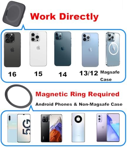 Mag Safe-Compatible Square Magnetic Phone Holder Base with 1″ Ball for i Phone 12-16 Series – Durable Aluminum RAM Mount Adapter for Enhanced Stability and Easy Navigation