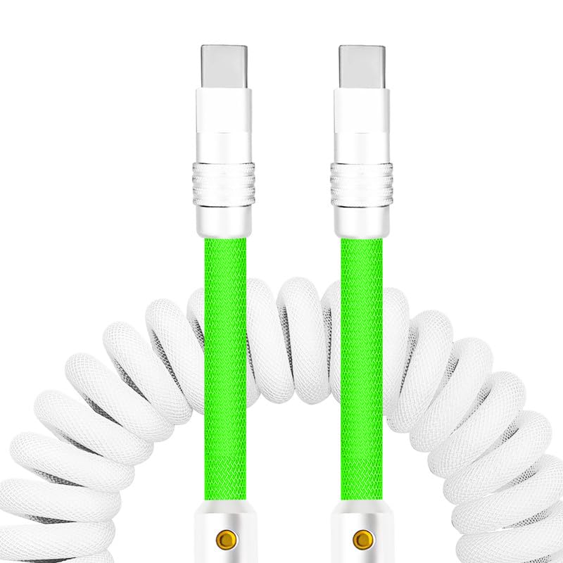 Experience Unmatched Charging Versatility with the Chubbycable Curly Chubby – 240 W High-Speed Retractable USB-C Cable, Extends 2.29 to 3.6 FT, Ideal for Car Play & Android Auto, Stylish Dark Blue and Green Coiled Design for Effortless Organization and Durability
