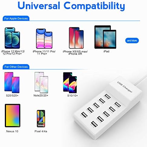 Ultimate Family-Sized 10-Port USB Charging Hub with Smart Auto-Detect Technology – Efficient Multi-Device Power Station for Home and Office – Rapid Charging Solution for Smartphones, Tablets, and Headphones – Safety-Enhanced USB Charger Station for Seamless Connectivity