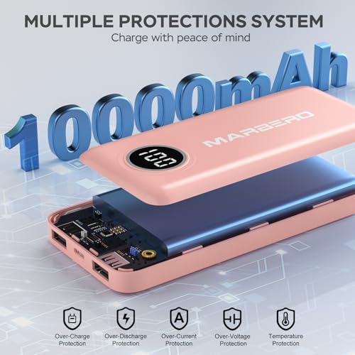 Ultra-Slim 10000 m Ah Portable Power Bank – MARBERO V18 High-Speed USB-C Charger for Multi-Device Charging – Lightweight, Durable Battery Pack for Samsung, Google, and Android Phones – Fast Charge Technology Ensures All-Day Power on-the-Go