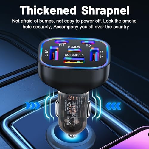Ultimate 6-Port USB-C Car Charger with PD30 W Fast Charging: Versatile 12 V/24 V Adapter for i Phone 16/15/14/13/12/11 Pro Max, Samsung, Huawei, Xiaomi & More – Seamless Compatibility & Superior Speed for On-the-Go Charging