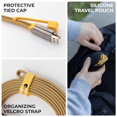 In Charge XL 200 cm 6-in-1 Universal Charger Cable – 100 W Fast Charging USB C & Lightning Adapter for Smartphones, Tablets & More, Durable Yellow Design for Maximum Flexibility and Compatibility