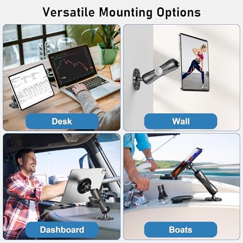 Heavy-Duty Magnetic Aluminum Tablet Mount for Trucks and Vehicles – Versatile Dashboard or Wall Holder for i Pads, Phones, and More (Fits 4.7″-12.9″) – RAM B Size 1″ Ball for Effortless Positioning – Ideal for Mobile Professionals and Travelers