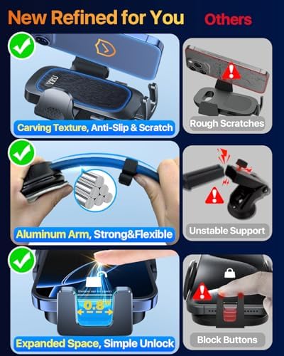 YRU 2025 Premium Adjustable Car Phone Holder Mount – Versatile Bendable Aluminum Arm for Secure Dashboard & Windshield Positioning – Universal Compatibility for i Phone 16, 15, 14, 13 Pro Max, Samsung & More – Sleek Black Design for Modern Vehicles – Effortless Tool-Free Installation – Enhance Navigation & Hands-Free Calling Experience