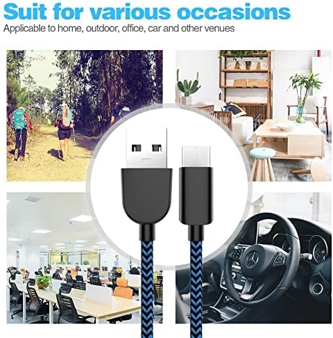 5 Pack USB-C to USB-A Fast Charging Cables (3/3/6/6/10 FT) – Premium 3 A Quick Charge Cords for Samsung Galaxy S10/S9/S8 Plus, Note 10/9/8, LG V50/V40/G8/G7 – Durable Nylon Braided Design in Modern Blue – Versatile Lengths for Ultimate Convenience and Enhanced Device Compatibility