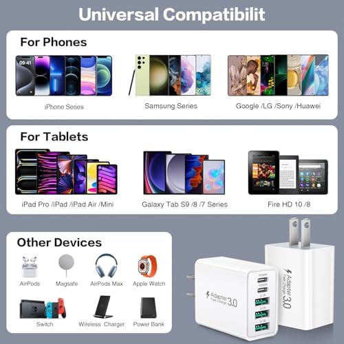 40 W 4-Port USB C Fast Charger Block – Superior Multi-Device Power Delivery Adapter for i Phone 16/15 Plus, Samsung Smartphones & Tablets – Compact Wall Charger for Efficient Rapid Charging & Universal Device Compatibility