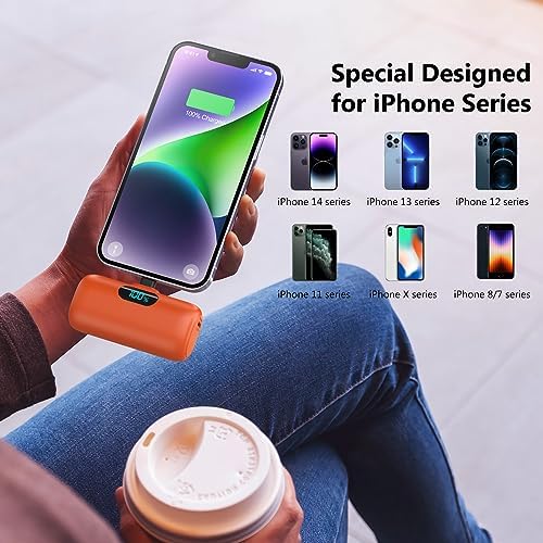 Compact Pink Portable Charger for i Phone – 5000 m Ah PD Fast Charging Power Bank, Lightweight Mini Battery Pack Compatible with i Phone 14/14 Pro Max/13/13 Pro/12 Pro/11/XS/XR/X/8/7/6 – Stylish and Versatile Backup Solution for On-the-Go Power