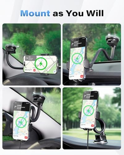 Ultimate 14-Inch Gooseneck Car Phone Mount Holder with Industrial-Strength Suction for Windshield Stability – Hands-Free Universal Cell Phone Holder Compatible with i Phones and Androids for Safe Navigation and Entertainment