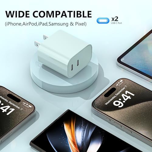 High-Speed Dual-Port USB C Charger Block – 3-Pack 20 W Type-C Wall Adapter for i Phone and i Pad Pro – Ultimate Convenience for Multi-Device Charging on the Go, Safe & Compact Design