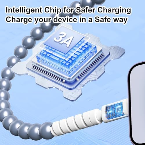 Elevate Your Charging Game with Hian Dier MFi Certified USB C to i Phone Charger – 3.3 FT Fast Charging Cable in Elegant Blue Morandi Pearl Beaded Design for i Phone 14, 13, 12, 11 Pro Max, X, XS, XR – Durable and Tangle-Free Accessory for Style and Performance