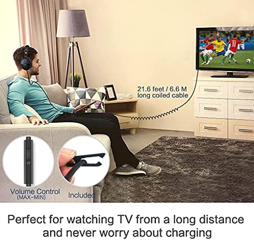 Elevate Your Listening Adventure with SIMOLIO 21.6 FT Over-Ear Headphones – Exceptional Sound Clarity, Built-In Microphone, Adjustable Volume Control & Travel-Friendly Fold-Flat Design for Ultimate Comfort – Perfect for TV Viewing, Gaming, and Music Enjoyment with RCA & 3.5 mm AUX Compatibility