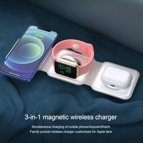 Elevate Your Charging Game with the Qrion 3-in-1 Foldable Wireless Magnetic Charger – 15 W Travel Station for i Phone, Air Pods & i Watch – Compact Design, Enhanced Compatibility, Includes Charging Cable – Ideal for Home & On-the-Go Convenience