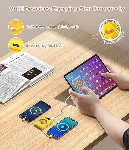Ultra-Compact 10000 m Ah Fast Charging Power Bank with Built-in Cables and LED Display – Cute, Lightweight Design for i Phone, Samsung, and Tablets – Perfect Travel Companion for Effortless Power On-the-Go