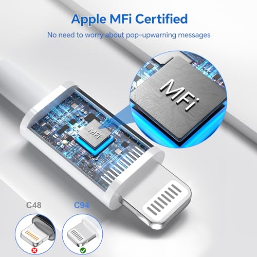 MFi Certified 20 W Fast Charger Bundle for i Phone 14, 13, 12, 11 – 3 Pack USB-C Charger Blocks with 3 FT, 6 FT, & 10 FT Lightning Cables – Ultimate Compatibility & Rapid Charging Solution for i Phone Models Including Pro, Pro Max, Xs, Xr – Portable & Durable Design for Home, Office, & Travel