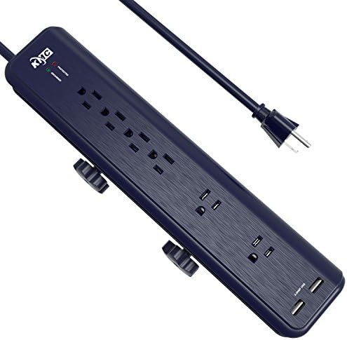 KMC 6-Outlet Surge Protector Power Strip with 7-Foot Clamp Mount Cord and 2-Port USB Charging Station – Ultimate Workspace Organizer for Home and Office with Enhanced Device Safety and Fast Charging Capabilities