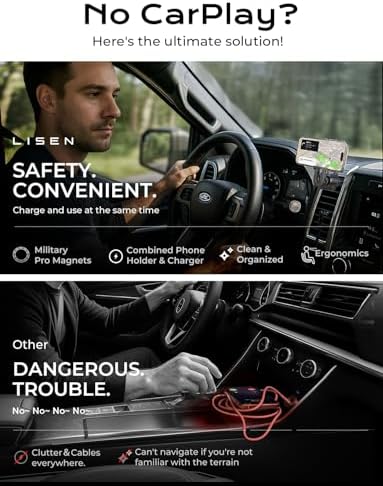 LISEN 15 W Mag Safe Car Mount Charger – High-Speed Wireless Charging with Secure Vent Holder for i Phone 16 Pro Max, 15, 14 – Sleek & Compact Design with Advanced Safety Features – Effortless Installation & Universal Device Compatibility