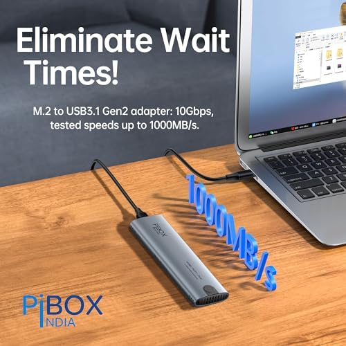 High-Speed Pibox India NVMe M2 Enclosure with Fan – USB 3.2 10 Gbps Tool-Free SSD Adapter for 2230/2242/2260/2280 M & B&M Keys – PCI-E NVMe Reader with Enhanced RTL9210 Performance and Heat Dissipation Solutions