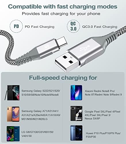 sweguard 3.1 A Fast Charging USB Type C Cable – 2 Pack 6.6 ft Nylon Braided Charger for Samsung Galaxy, LG, Moto, PS5 – Durable, Tangle-Free, High-Speed Data Sync – Ultimate Compatibility and Convenience in Pink