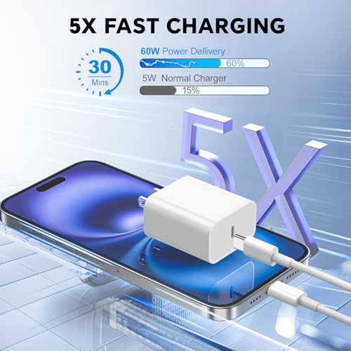 20 W Dual USB-C Fast Charger Block for i Phone 15/16 Series – Includes Two 10 FT USB-C Charging Cables, Perfect for Pro Max, Plus, Pro, i Pad Pro/Air – Compact, High-Speed Charging Solution (2 Pack, Black)