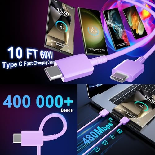 Ultimate 10 FT USB C Fast Charging Cable & 25 W Samsung Super Fast Charger Block for Galaxy S24/S23/S22 Series – Enhanced Durability & Vibrant Yellow Design for Rapid Power Boosts