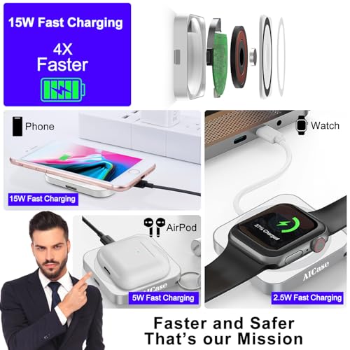 All-in-One AICase Mag Safe 3-in-1 Charger: Ultimate Travel Companion for i Phone, Apple Watch & Air Pods – Fast Wireless Charging with Dual USB-C & Lightning Ports, Magnetic Design Enhancing Compatibility for i Phone 12-16 Pro Max