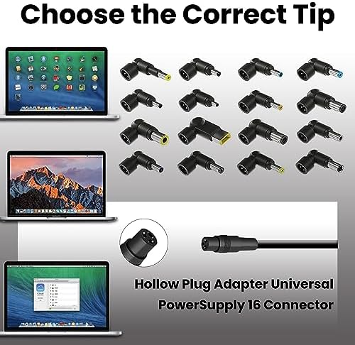 Universal 90 W Laptop Charger AC Adapter with 16 Connectors for Fast Charging – Compatible with HP, Dell, Lenovo, Acer, Asus, Toshiba, and More – Versatile Power Solution for All Notebook Brands – CE/FCC/ROHS Certified for Safety and Efficiency – Perfect for Home, Office, and Travel Use – Global Input Voltage 100-240 V, Ideal for Ultrabooks and Chromebooks – Enhanced Protection Features Including Short Circuit, Overcurrent, and Overvoltage Safety – 30-Day Hassle-Free Return Policy and 12-Month Warranty for Peace of Mind – Streamline Your Charging Experience with One Adapter for Multiple Devices – Space-Saving Design for a Clutter-Free Workspace