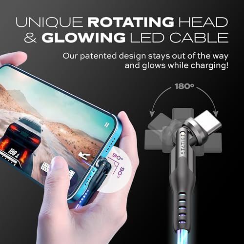 Upgrade Your Power Experience with the Statik 360 Pro Magnetic Charging Cable – Ultimate 3-in-1 Solution for USB C, Micro USB & USB A Devices, 100 W Fast Charging Technology, Sturdy Black Design, 3 ft Length for Maximum Portability and Comprehensive Compatibility with Smartphones, Tablets & Laptops