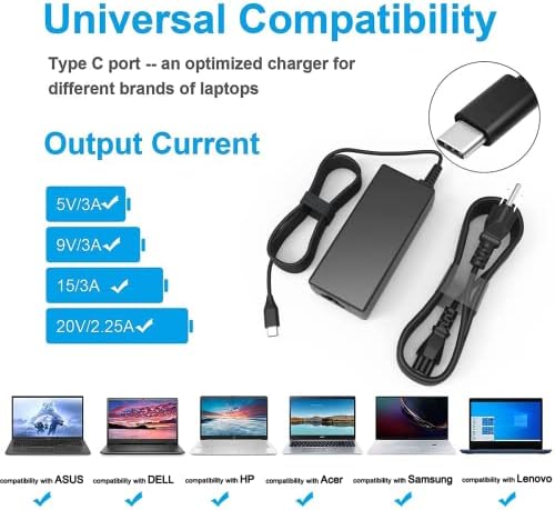 Universal 45 W USB-C Chromebook Charger for HP, Lenovo, Dell, Acer, Asus, and Samsung – Fast Charging Power Adapter for Think Pad, Yoga, Envy, Spectre, Latitude, and Chromebook Models – Reliable Type-C Replacement with Enhanced Compatibility and Speed – Perfect for On-the-Go Professionals and Students – 12-Month Warranty Included
