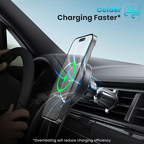 APPS2 Mag Safe-Compatible Wireless Car Charger with 15 W Fast Charging – Advanced Car Vent Mount for i Phone 16/15/14 Series with 3200 RPM Cooling Fan System for Optimal Performance and Safety
