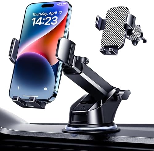 Qifutan Premium Anti-Shake Car Phone Holder with Long Arm Design – Universal Dashboard & Windshield Mount for All Smartphones, Enhanced Stability & Safety for Hands-Free Driving, Black