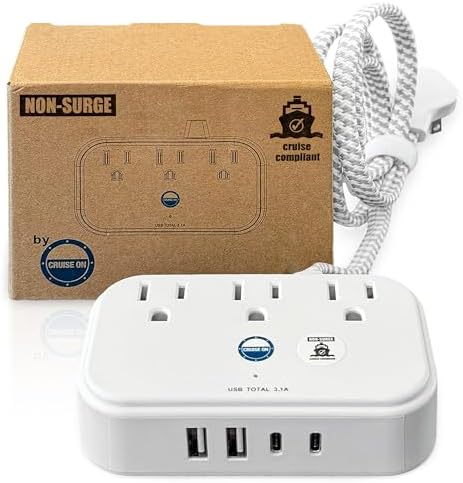 Ultimate Cruise Power Strip with 3.3 ft Extension Cord & Fast Charging USB Ports – Non-Surge Design for Seamless Connectivity on Carnival, Princess & Major Cruise Lines (2025/2026) – Essential Travel Accessory for All Devices