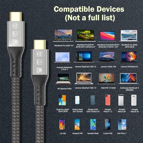 USB-C 4FT 40Gbps Braided Cable – 90 Degree, 8K Display, 100W Charging, Compatible with Thunderbolt 4/3 USB4/3, MacBook Pro, External SSD, eGPU – Enhanced Compatibility and Speed