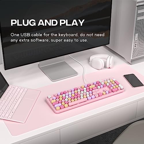 Experience Ultimate Clarity with the Large Print Wired Office Keyboard – 104 Full-Sized Typewriter Keys for Enhanced Visibility, Ergonomic Design, and Instant USB Plug & Play Compatibility for Windows and PCs – Perfect for Home and Office Use