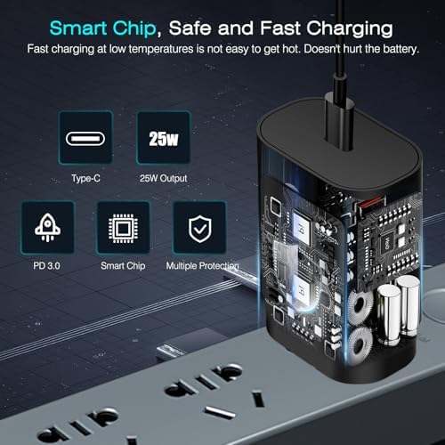 Ultra-Fast 25 W USB C Charging Cable for Galaxy Watch Series 7/6/5 Pro/4/3 & Samsung S24/S23/S22/S21/S20 – Versatile 2-in-1 Charger with 5 ft Length for Effortless Smartwatch and Smartphone Powering, Compact & Lightweight for Travel Enthusiasts, Must-Have Galaxy Watch Accessory