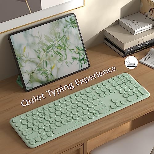 UBOTIE Wireless Green Keyboard – Stylish Full-Size Bluetooth & 2.4 GHz Dual Mode Keyboard with Unique Round Keycaps, Ultra-Slim Design & Quiet Scissor Switches for Effortless Typing on PC, MAC & Smart Devices – Perfect for Home & Office Use