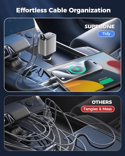 2025 SUPERONE 69 W Retractable Car Charger – Fast Charging Dual-Port Accessory for i Phone 16/15/14/13/12 & Samsung Devices, Tangle-Free Design, Ideal Gift for Men & Women, Essential Car Travel Companion