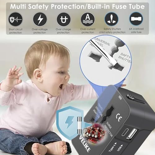 Ultimate Worldwide Travel Adapter: All-in-One Universal Plug Converter with High-Speed USB Type-C Charging Ports – Ideal for Seamless Connectivity in USA, Europe, UK, and Australia – Maximize Charging Efficiency and Versatility for All Your Devices