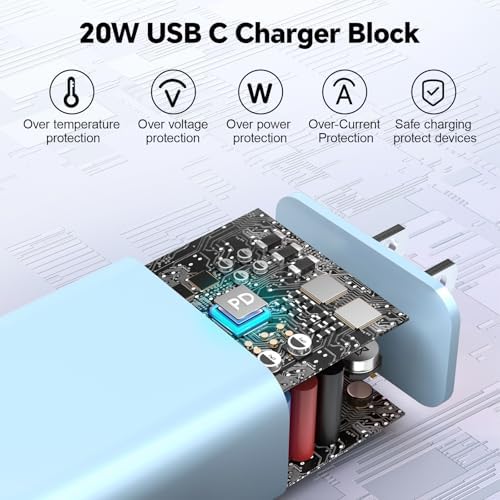20 W Dual USB-C Fast Charger Block for i Phone 15/16 Series – Includes Two 10 FT USB-C Charging Cables, Perfect for Pro Max, Plus, Pro, i Pad Pro/Air – Compact, High-Speed Charging Solution (2 Pack, Black)