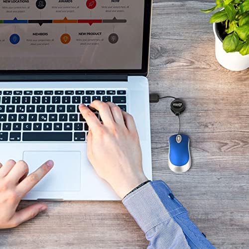 Compact Blue USB Optical Mouse Duo with Retractable Cable – Perfect Travel Accessory for Windows & Mac Users, High Precision & Ergonomic Comfort, Tangle-Free Design for On-the-Go Computing