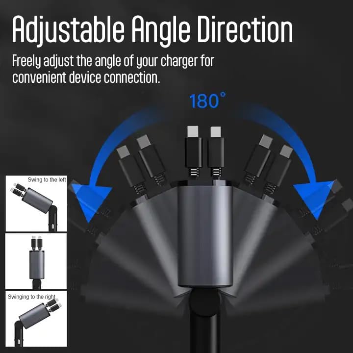 Ultimate Retractable Car Charger – 4-in-1 Fast Charging Solution for Apple & Android Devices – Compact USB-C Charger for On-the-Go Convenience, PT-16 – Essential Car Gadget for Organized Driving