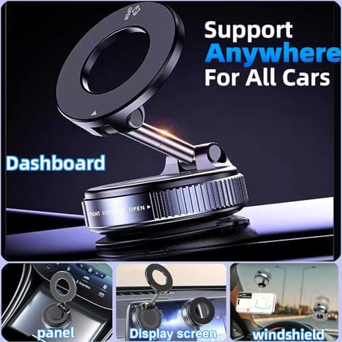 Magnetic Car Phone Holder for MagSafe,89+ LBS Vacuum Suction Phone Mount,360° Adjustable Car Phone Mount,Cell Phone Holders for Your Car for All Smartphones & All Car Models – Enhanced Compatibility and Speed