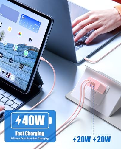 Ultra-Fast 40 W Dual-Port USB-C Charger with 4 Premium 6 FT Cables | Perfect for i Phone 16/15 Pro Max, i Pad Pro & Samsung S24 | Compact, Travel-Ready Design for Effortless Charging | Experience Rapid Power Delivery & Versatile Compatibility for All Devices