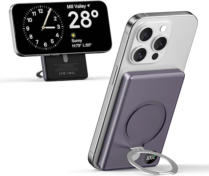 Kuulaa 10000 m Ah Magnetic Power Bank with LED Display – PD 20 W Fast Charging, Ultra-Slim Portable Charger for i Phone 16/15/14/13/12 – Mag Safe Wireless Battery Pack with Built-in Stand for Enhanced Mobility and Convenience