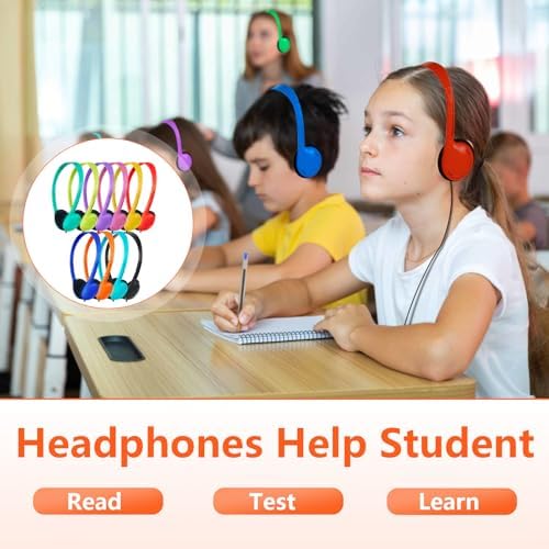 Vibrant Classroom Essential: Bulk Pack of 15 Kids Headphones – Durable Wired Earphones with Universal 3.5 mm Jack for Students, Toddlers, and Teens – Comfortable Fit with Multi-Color Options to Boost Engagement and Enhance Learning Experiences