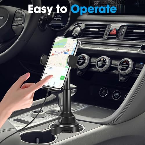 Innovative Wireless Car Charger & Adjustable Cup Holder Phone Mount – 15 W Fast Charging for i Phone 16/15/14/13, Samsung, LG – Customizable Height & Secure Fit for Ultimate Road Convenience – Includes Car Adapter for Immediate Use