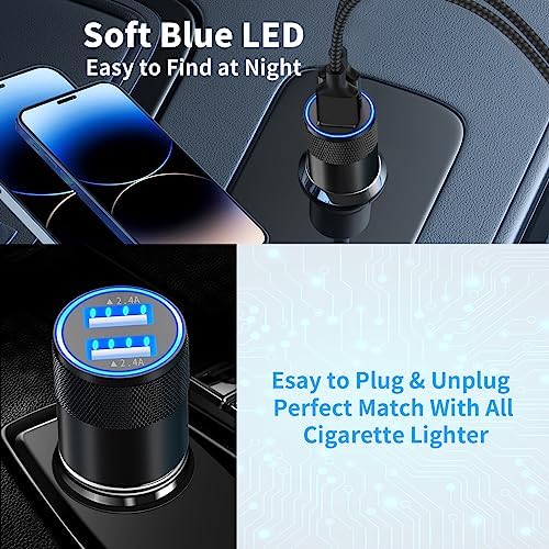 Braveridge 66 W Dual Port USB-C Car Charger for i Phone 16 – MFi Certified Fast Charging with Type-C Braided Cable – Enhanced Compatibility for i Phone 16/16 Pro Max/15/15 Pro/i Pad – Ideal for Road Trips and On-the-Go Power Solutions